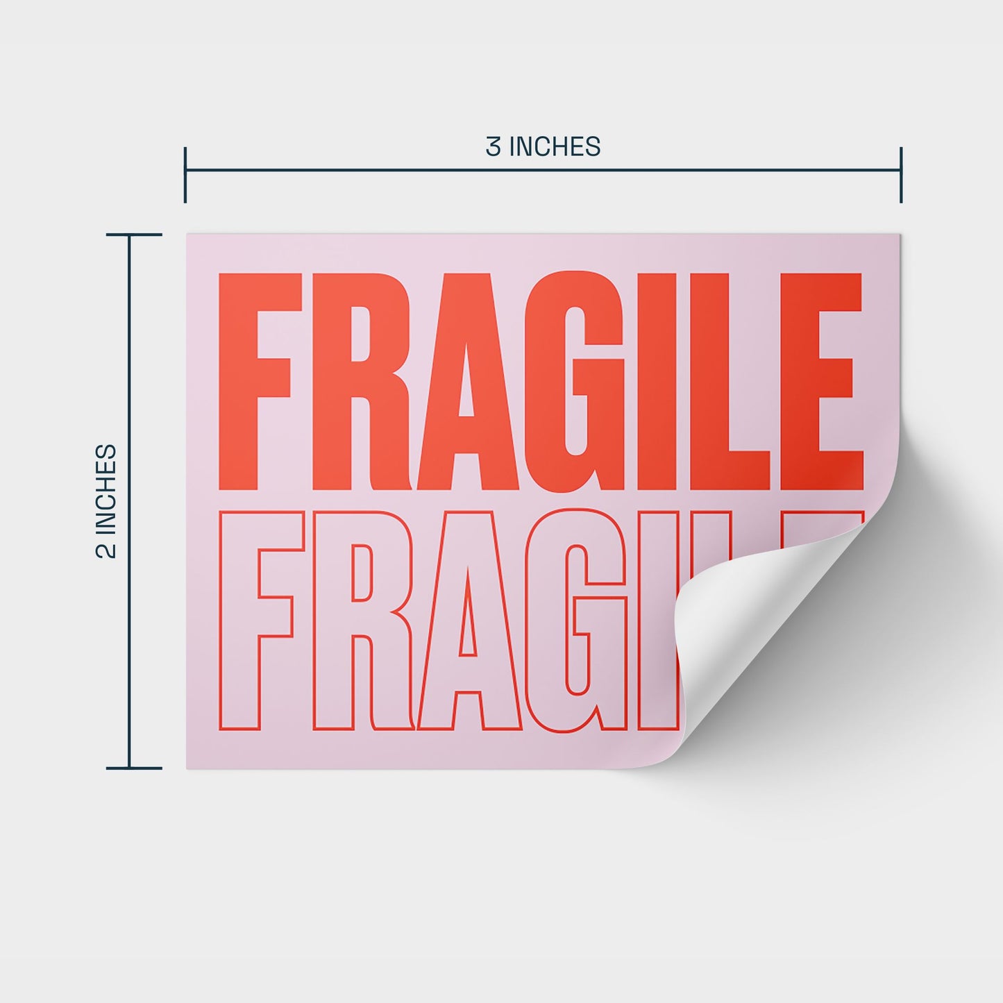 2 x 3 inch Fragile Sticker - Pink/Orange - Roll of 250