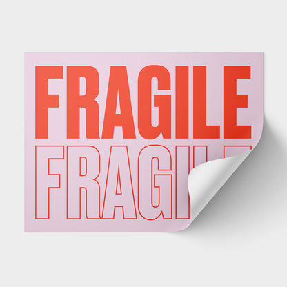 Fragile moving sticker in modern pink and red color.