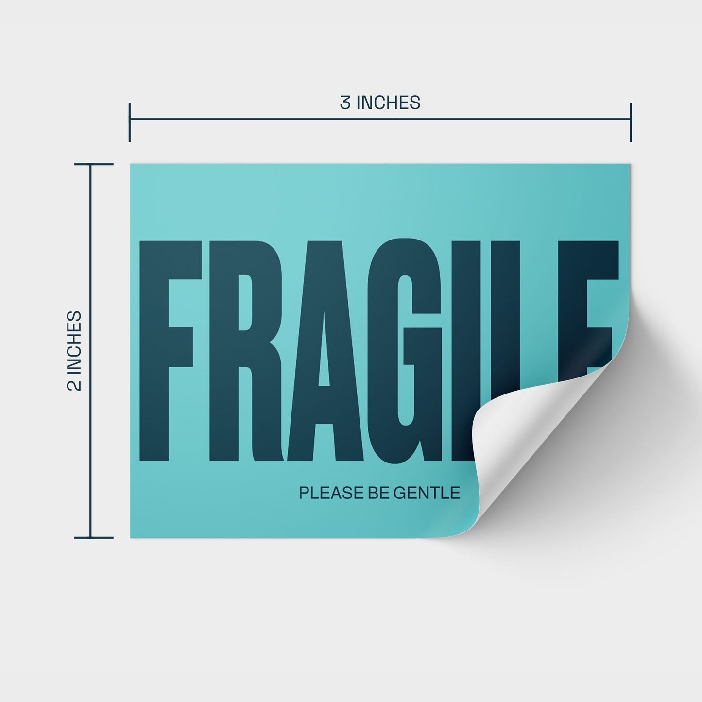 2 x 3 inch Fragile Sticker - Please Be Gentle - Teal - Roll of 250