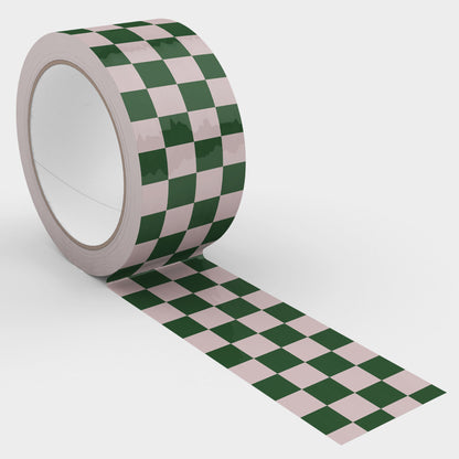 Checkerboard Pattern Shipping Tape - Dark Green/Pink