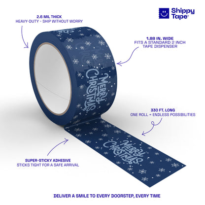 Merry Christmas Shipping Tape - Navy Snow