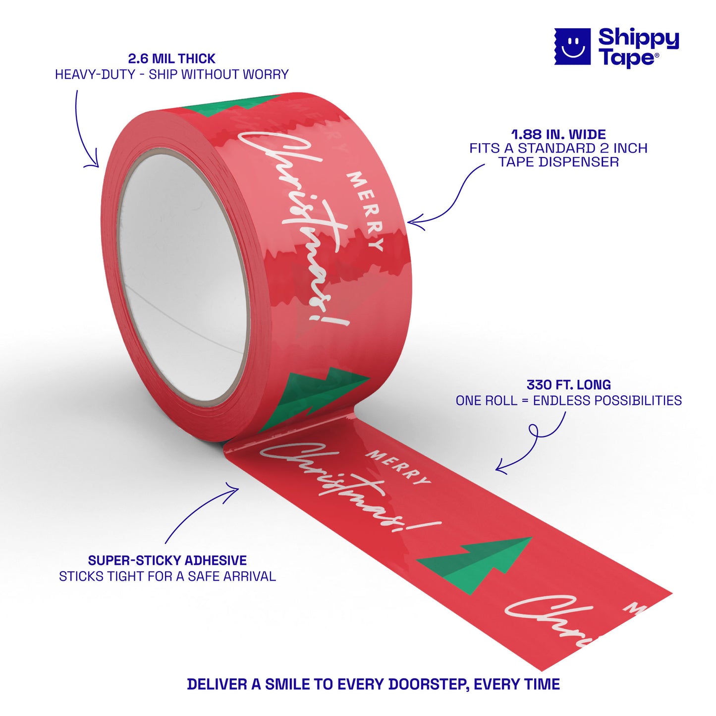 Merry Christmas Tree Shipping Tape - Red/Green