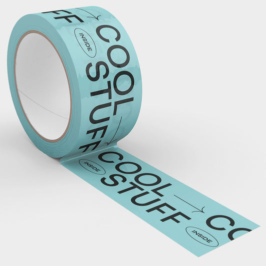 "Cool Stuff Inside" Shipping Tape - Turquoise/Black