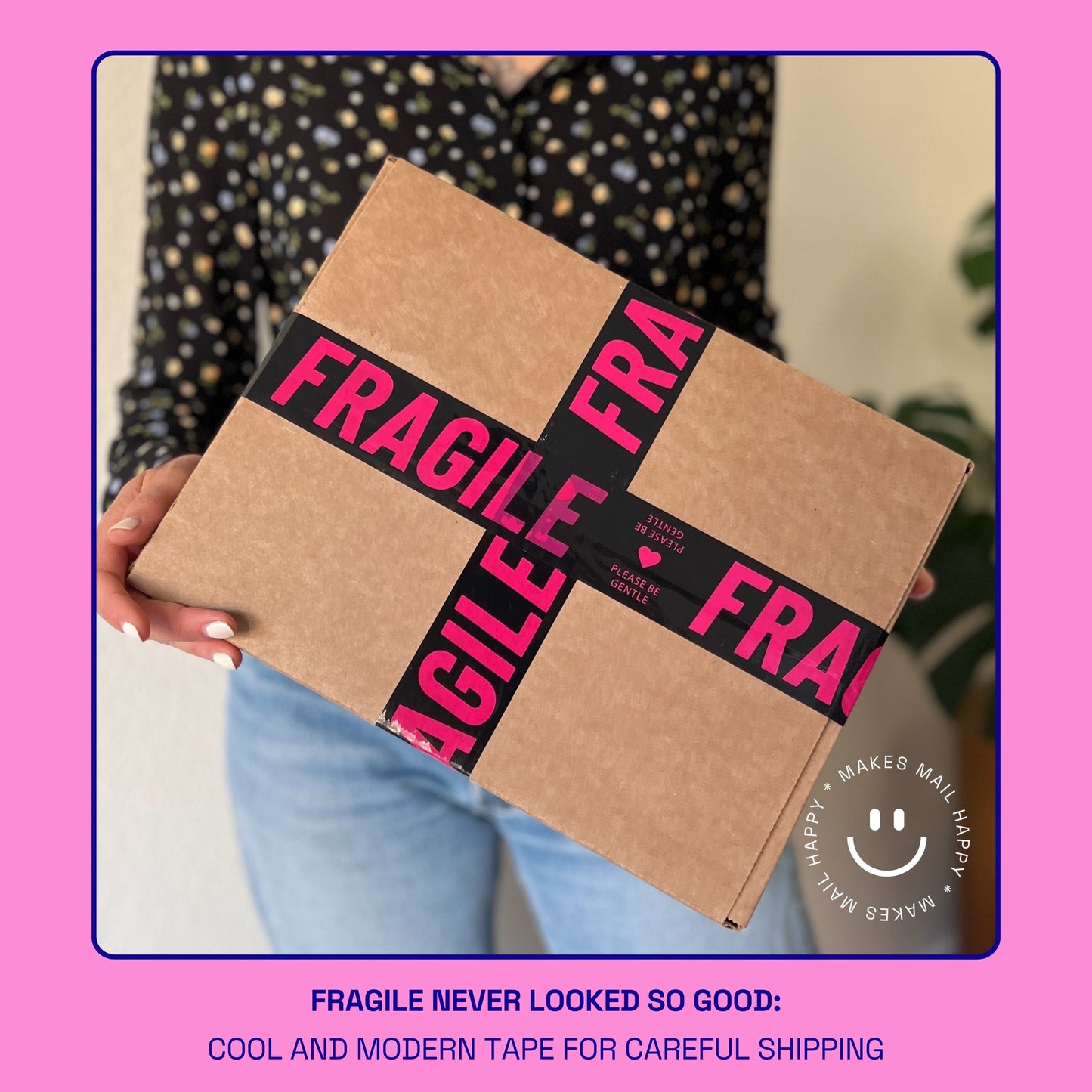 Fragile, Please Be Gentle Shipping Tape - Hot Pink/Black