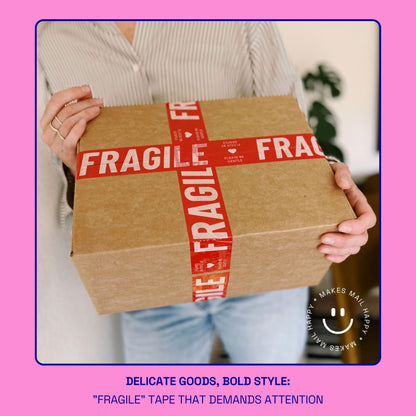 Fragile, Please Be Gentle Shipping Tape - Red/Pink