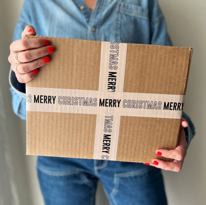 Merry Christmas Shipping Tape - Cream/Black