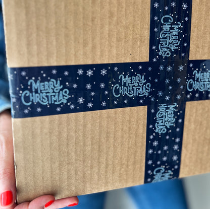 Merry Christmas Shipping Tape - Navy Snow