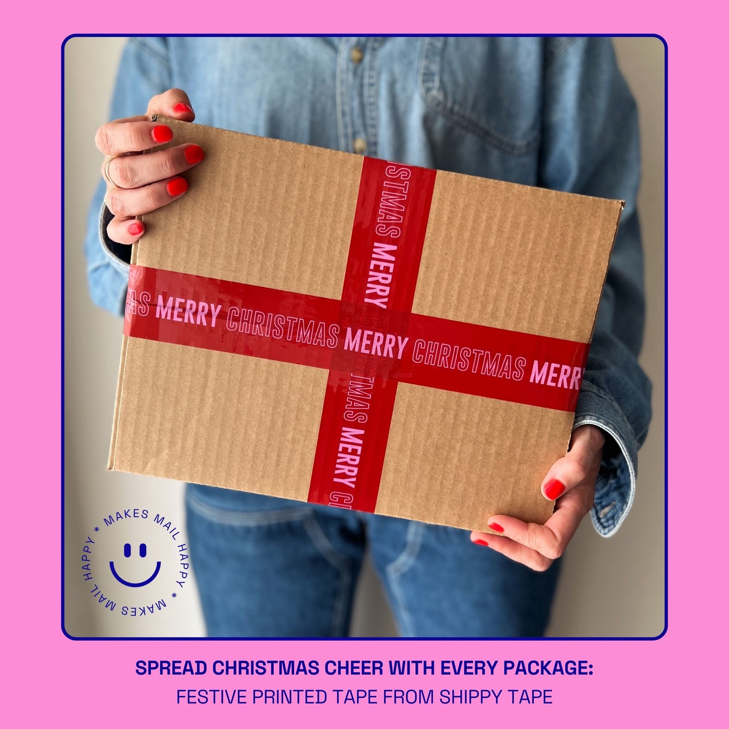 Merry Christmas Shipping Tape - Red/Pink