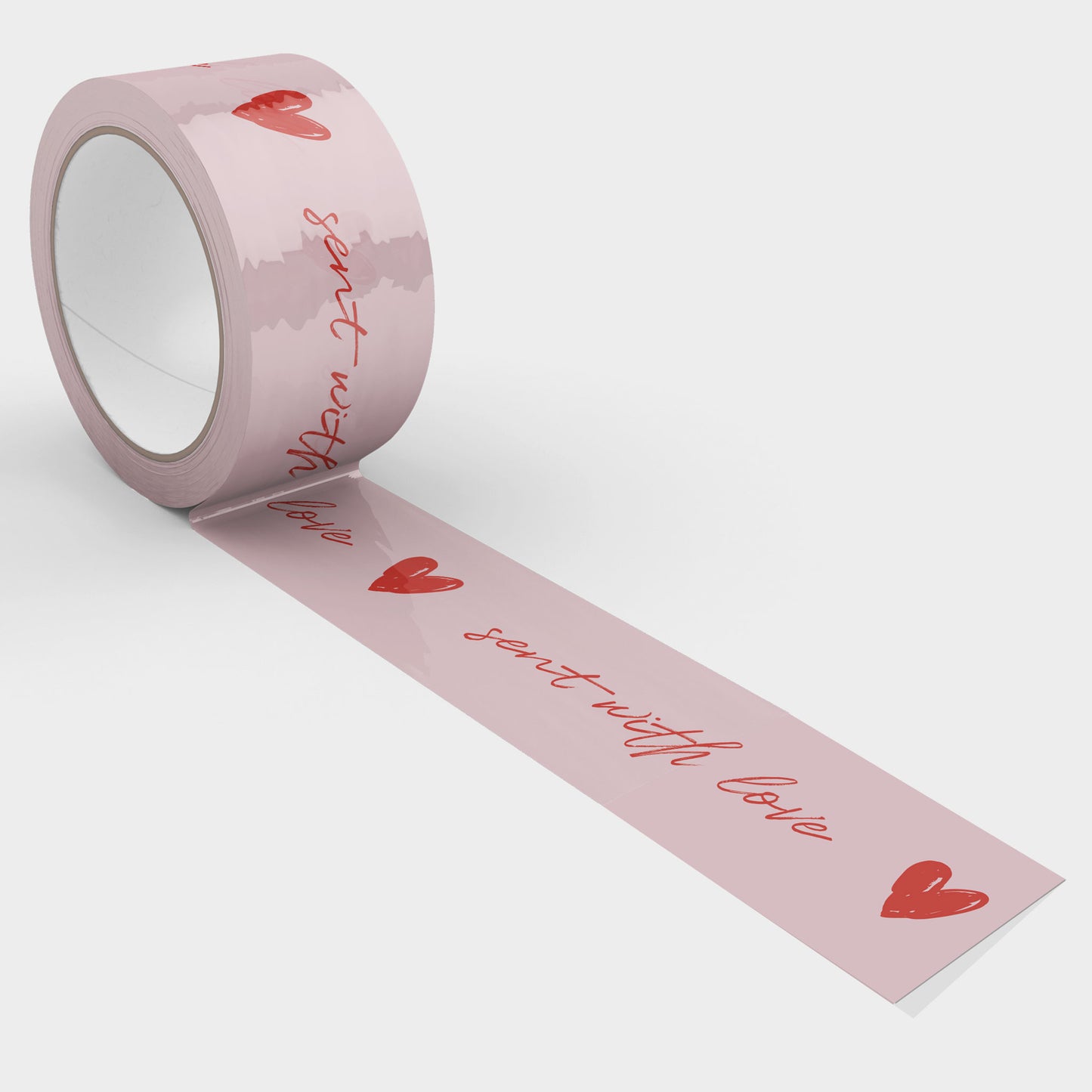 "Sent With Love" Script Handwriting Shipping Tape - Pink/Red