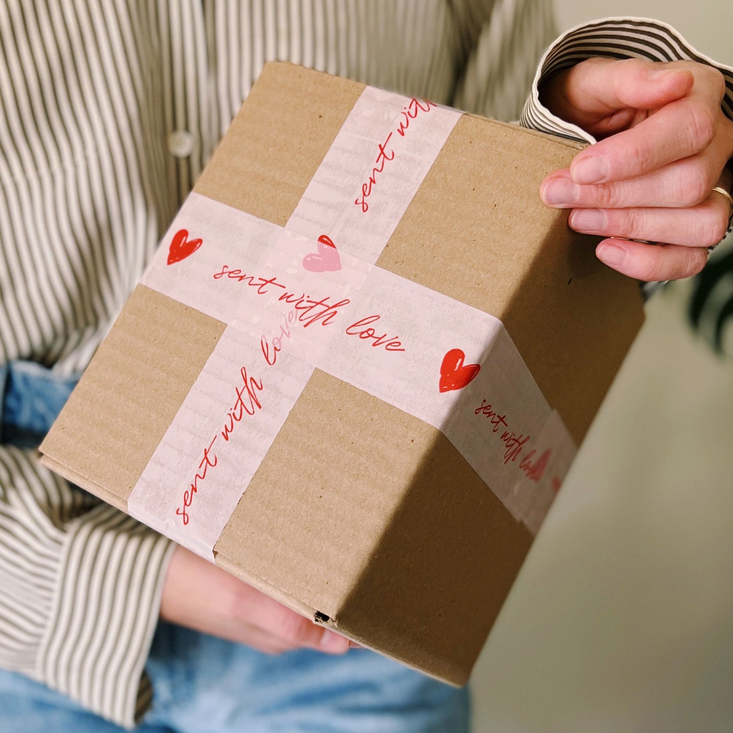 "Sent With Love" Script Handwriting Shipping Tape - Pink/Red