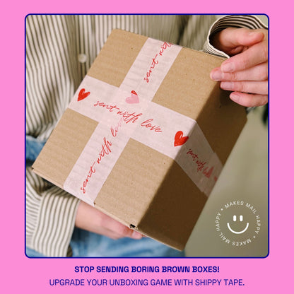 "Sent With Love" Script Handwriting Shipping Tape - Pink/Red