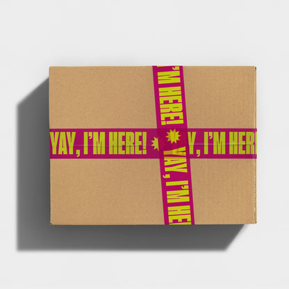 A gift box wrapped in colorful packing tape for small business.