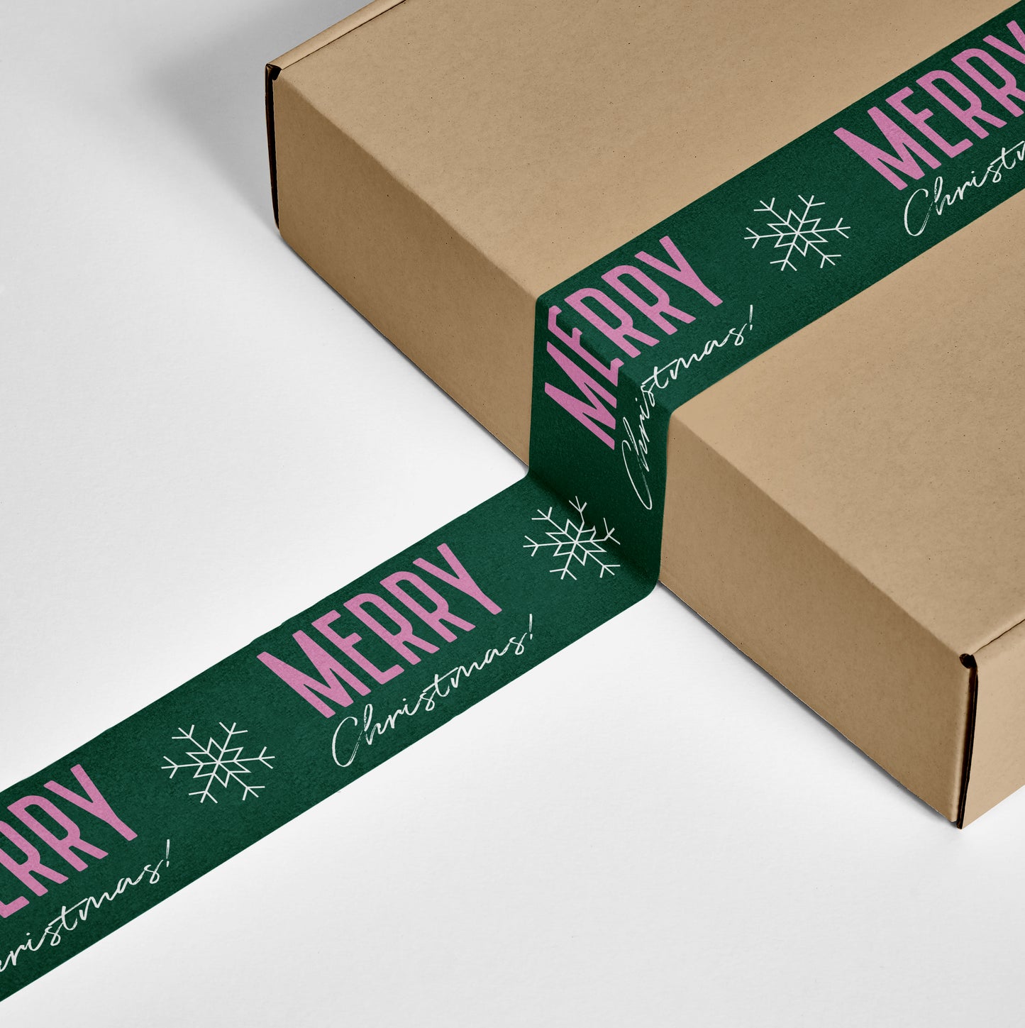 pink green Merry Christmas shipping tape