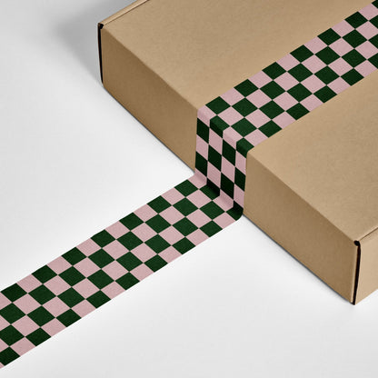 Checkerboard Pattern Shipping Tape - Dark Green/Pink - shippytape