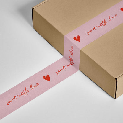 "Sent With Love" Script Handwriting Shipping Tape - Pink/Red - shippytape