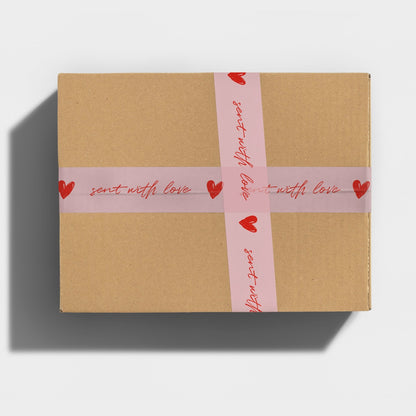 "Sent With Love" Script Handwriting Shipping Tape - Pink/Red - shippytape